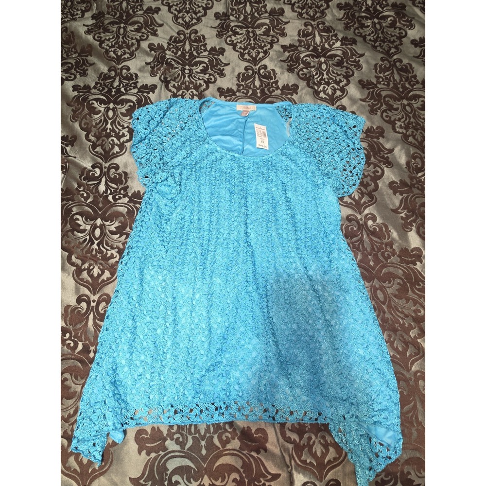Roz & Ali NWT floral lace overlay blouse Size 1X